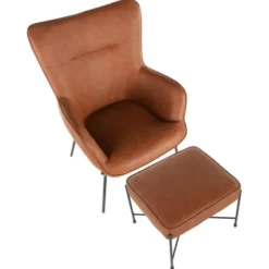 Accent Chairs-Kirkland's Home Camel Faux Leather 2-Pc. Chair And Ottoman Set Brown