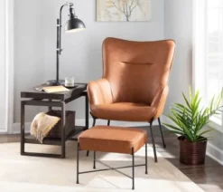 Accent Chairs-Kirkland's Home Camel Faux Leather 2-Pc. Chair And Ottoman Set Brown