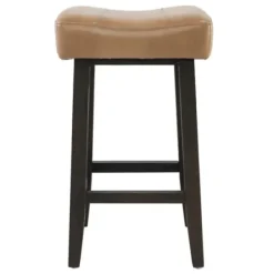 Bar Stools & Counter Height Stools-Kirkland's Home Camel Wood And Leather Backless Stool Tan