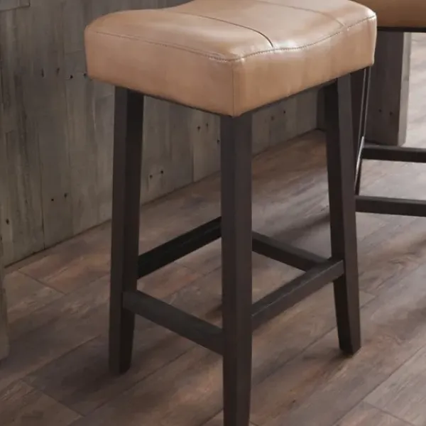 Bar Stools & Counter Height Stools-Kirkland's Home Camel Wood And Leather Backless Stool Tan
