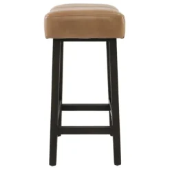 Bar Stools & Counter Height Stools-Kirkland's Home Camel Wood And Leather Backless Stool Tan