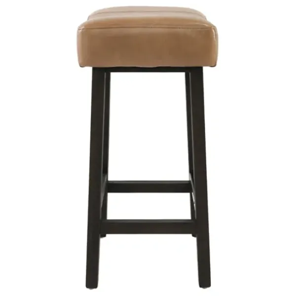 Bar Stools & Counter Height Stools-Kirkland's Home Camel Wood And Leather Backless Stool Tan