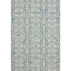 Outdoor Rugs-Kirkland's Home Cammie Blue Moroccan Tribal Outdoor Rug, 5X8 Blue/Gray