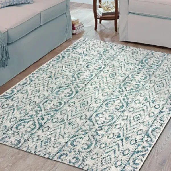 Outdoor Rugs-Kirkland's Home Cammie Blue Moroccan Tribal Outdoor Rug, 5X8 Blue/Gray