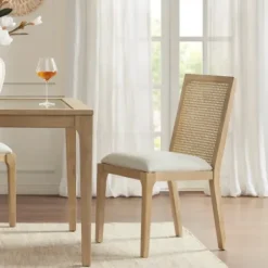 Dining Chairs-Kirkland's Home Cane Back Upholstered Wood Dining Chairs, Set Of 2 Tan