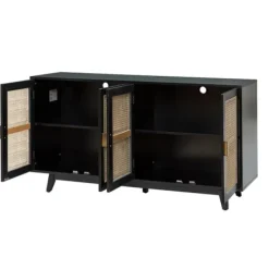 Cabinets & Sideboards-Kirkland's Home Cane Wood Storage Media Cabinet Black