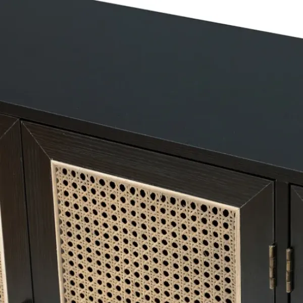 Cabinets & Sideboards-Kirkland's Home Cane Wood Storage Media Cabinet Black