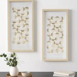 Wall Plaques-Kirkland's Home Capiz Shells Emblem Framed Wall Plaques, Set Of 2 White/Gold