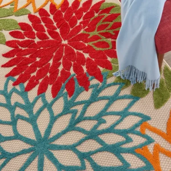 Outdoor Rugs-Kirkland's Home Caramel Botanical Indoor/Outdoor Area Rug, 7X9 Ivory/Red