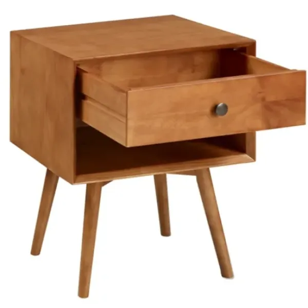 Nightstands-Kirkland's Home Caramel 1-Drawer Mid Century Nightstand Brown