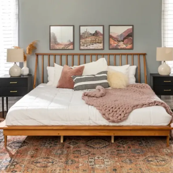 Beds & Headboards-Kirkland's Home Caramel Mid-Century Modern Platform King Bed Frame Brown