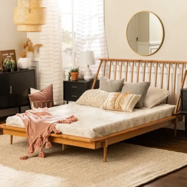 Beds & Headboards-Kirkland's Home Caramel Mid-Century Modern Queen Bed Frame Brown