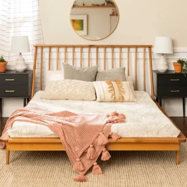 Beds & Headboards-Kirkland's Home Caramel Mid-Century Modern Queen Bed Frame Brown