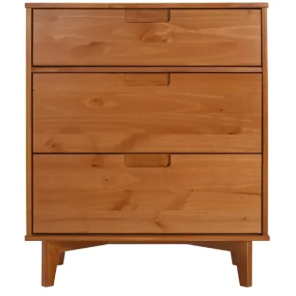 Dressers & Chests-Kirkland's Home Caramel Mid-Century Modern 3-Drawer Wood Chest Brown