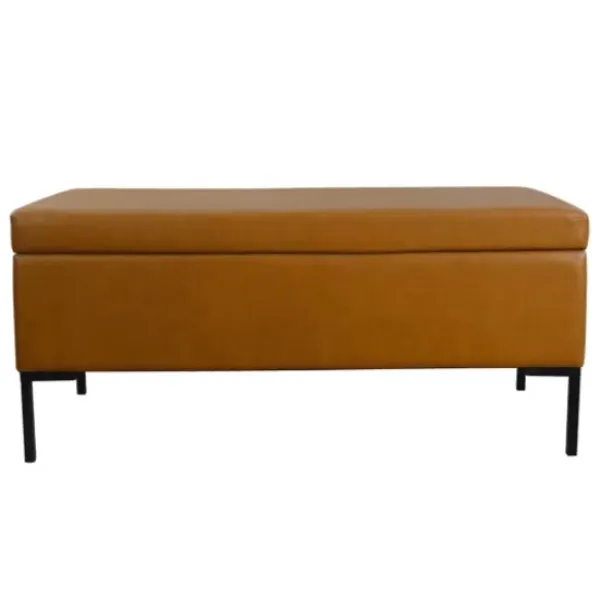 Benches & Ottomans-Kirkland's Home Caramel Vegan Leather Storage Bench Brown