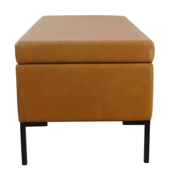Benches & Ottomans-Kirkland's Home Caramel Vegan Leather Storage Bench Brown