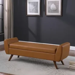 Benches & Ottomans-Kirkland's Home Carmel Vegan Leather Storage Bench Brown
