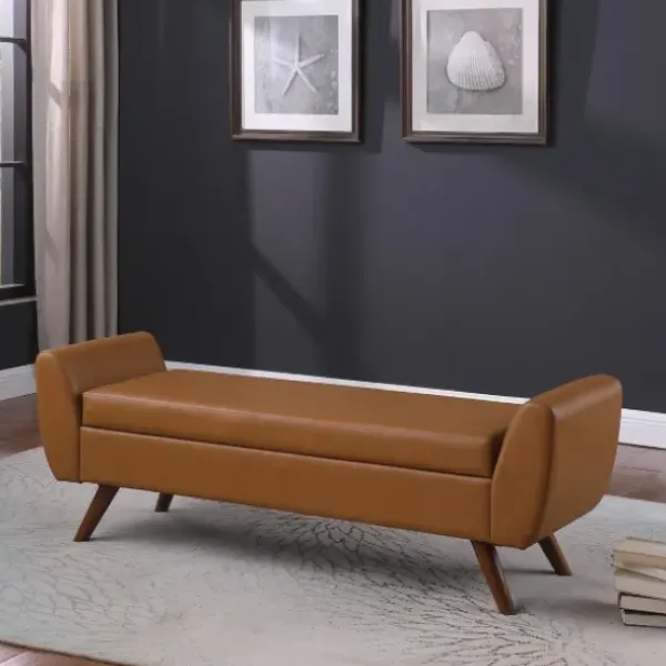 Benches & Ottomans-Kirkland's Home Carmel Vegan Leather Storage Bench Brown