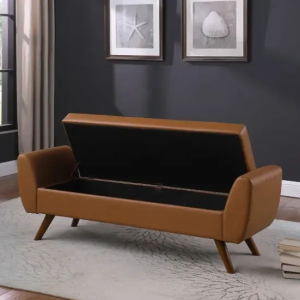 Benches & Ottomans-Kirkland's Home Carmel Vegan Leather Storage Bench Brown