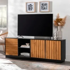 Tv Stands & Media Consoles-Kirkland's Home Carmel Wood Grooved Doors Tv Stand Brown