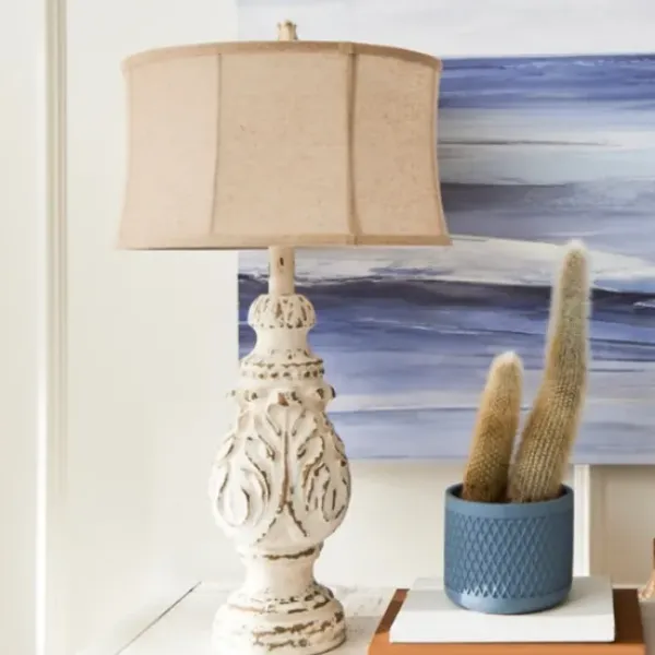 Table Lamps-Kirkland's Home Caroline Distressed Cream Table Lamp Tan
