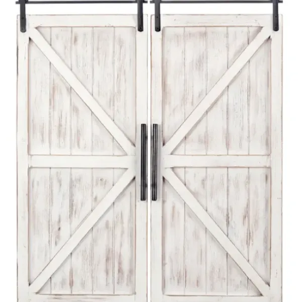 Wall Plaques-Kirkland's Home Carriage House Wood Barn Door Plaques, Set Of 2 Ivory