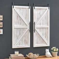 Wall Plaques-Kirkland's Home Carriage House Wood Barn Door Plaques, Set Of 2 Ivory