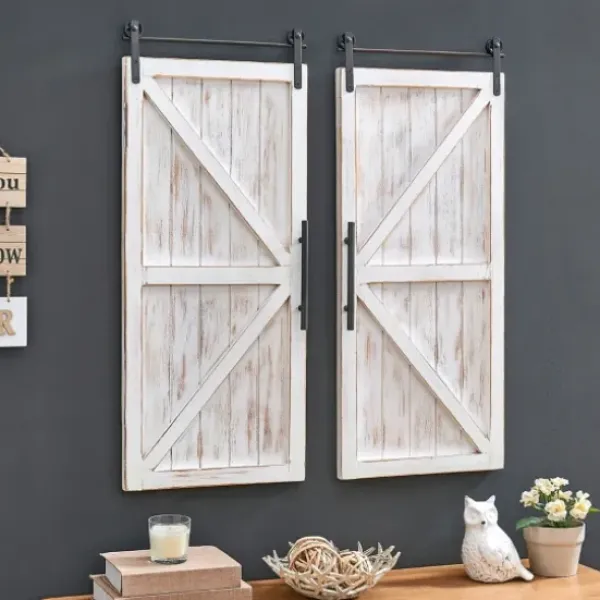 Wall Plaques-Kirkland's Home Carriage House Wood Barn Door Plaques, Set Of 2 Ivory