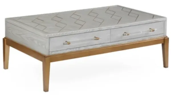 Coffee Tables-Kirkland's Home Carved Graphite And Gold 2-Drawer Coffee Table Gray