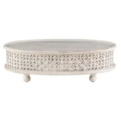 Coffee Tables-Kirkland's Home Carved Lattice Wood Oval Coffee Table White