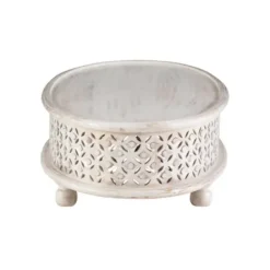 Coffee Tables-Kirkland's Home Carved Lattice Wood Oval Coffee Table White