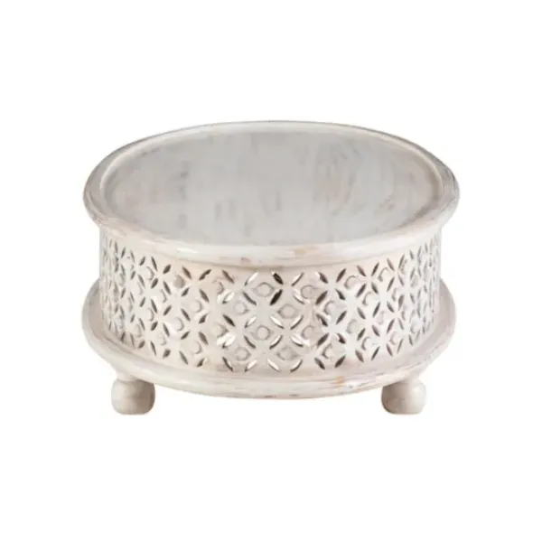 Coffee Tables-Kirkland's Home Carved Lattice Wood Oval Coffee Table White