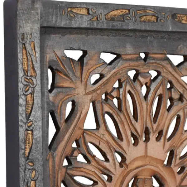 Wall Plaques-Kirkland's Home Carved Mahogany 2-Pc. Floral Motif Plaque Set Brown/Black/Gold