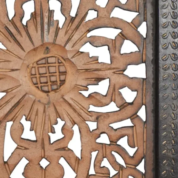 Wall Plaques-Kirkland's Home Carved Mahogany 2-Pc. Floral Motif Plaque Set Brown/Black/Gold