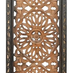 Wall Plaques-Kirkland's Home Carved Mahogany 2-Pc. Floral Motif Plaque Set Brown/Black/Gold