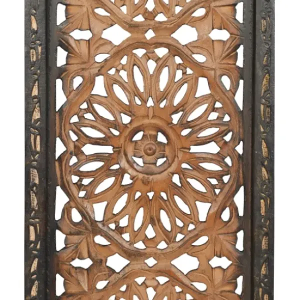 Wall Plaques-Kirkland's Home Carved Mahogany 2-Pc. Floral Motif Plaque Set Brown/Black/Gold