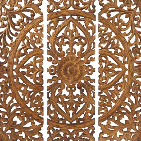 Wall Plaques-Kirkland's Home Carved Mahogany 3-Pc. Triptych Wall Panels Gold