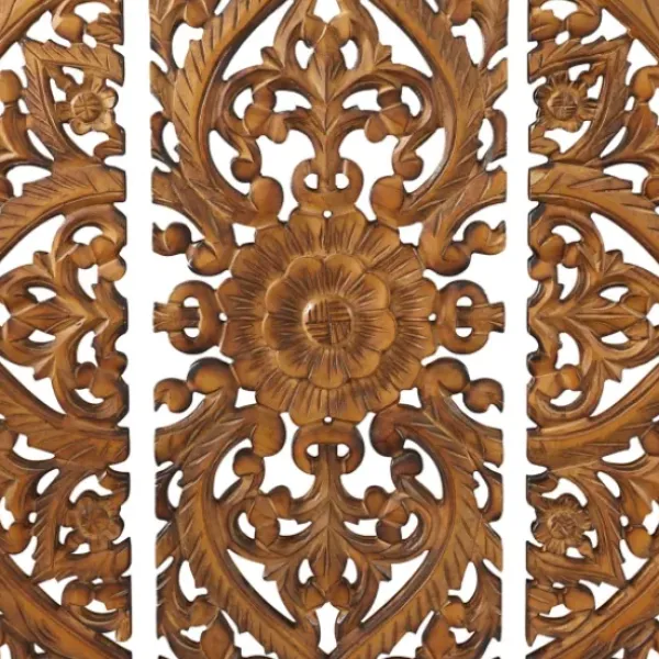 Wall Plaques-Kirkland's Home Carved Mahogany 3-Pc. Triptych Wall Panels Gold