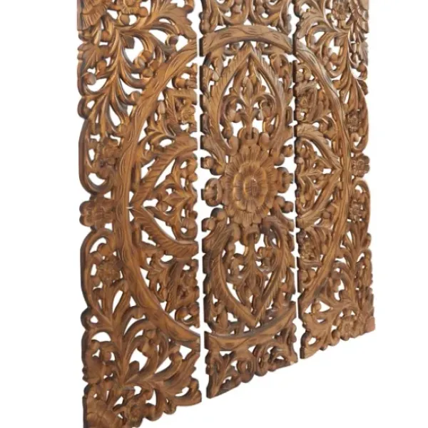 Wall Plaques-Kirkland's Home Carved Mahogany 3-Pc. Triptych Wall Panels Gold