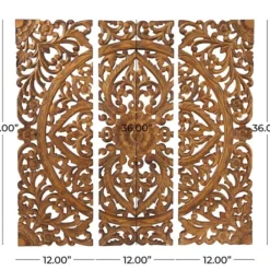 Wall Plaques-Kirkland's Home Carved Mahogany 3-Pc. Triptych Wall Panels Gold