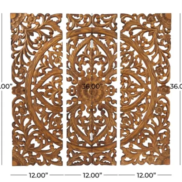 Wall Plaques-Kirkland's Home Carved Mahogany 3-Pc. Triptych Wall Panels Gold