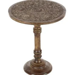 Accent & End Tables-Kirkland's Home Carved Mandala Mango Wood Accent Table Brown