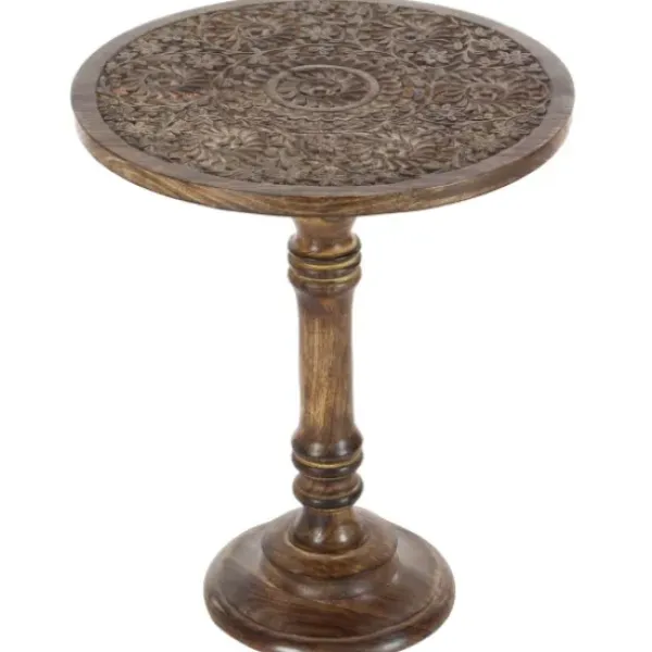 Accent & End Tables-Kirkland's Home Carved Mandala Mango Wood Accent Table Brown
