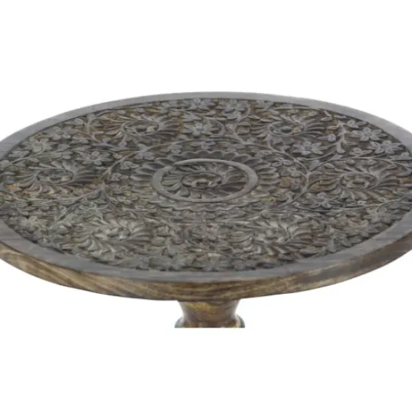 Accent & End Tables-Kirkland's Home Carved Mandala Mango Wood Accent Table Brown