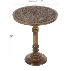 Accent & End Tables-Kirkland's Home Carved Mandala Mango Wood Accent Table Brown