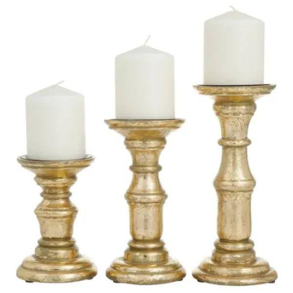 Candle Holders-Kirkland's Home Carved Mango Wood Candle Holders, Set Of 3 Gold