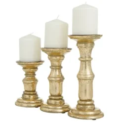 Candle Holders-Kirkland's Home Carved Mango Wood Candle Holders, Set Of 3 Gold