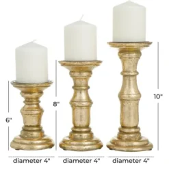 Candle Holders-Kirkland's Home Carved Mango Wood Candle Holders, Set Of 3 Gold