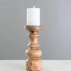 Candle Holders-Kirkland's Home Carved Natural Mango Wood Candle Holder, 10 In. Brown