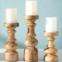Candle Holders-Kirkland's Home Carved Natural Mango Wood Candle Holder, 8 In. Brown